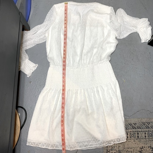 White House Black Market Smocked Blouson Dress Ivory M Sheer Romantic Feminine - Picture 16 of 16